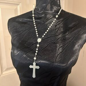 Elegant White Beaded Cross Necklace